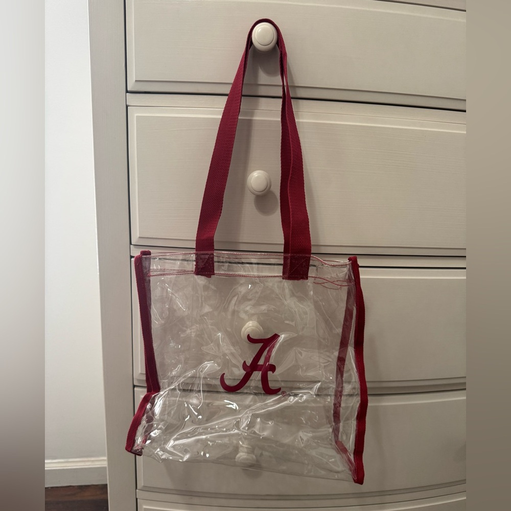 Clear Tote Bag with Red Handles and Logo